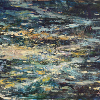 Painting titled "Small River" by Anatoliy Menkiv, Original Artwork, Oil Mounted on Wood Stretcher frame