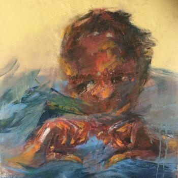 Painting titled "l 'espoir" by Laurence Pustoc'H, Original Artwork, Oil Mounted on Wood Stretcher frame