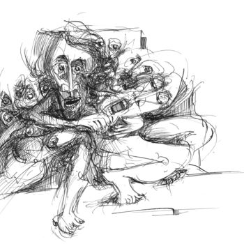 Drawing titled "Covid-19 contaminé37" by Pierre Andrillon (Jasinski), Original Artwork, Ink