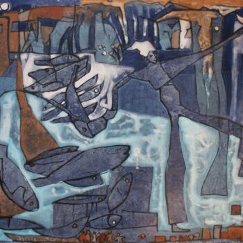 Painting titled "le petit Poucet et…" by Sylvie Serre, Original Artwork, Acrylic Mounted on Wood Stretcher frame