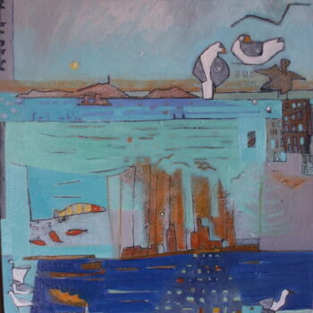 Painting titled "Terre des Hommes" by Sylvie Serre, Original Artwork, Oil Mounted on Wood Stretcher frame
