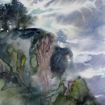 Painting titled "Плечо горы" by Taisiia Menigecheva, Original Artwork, Watercolor