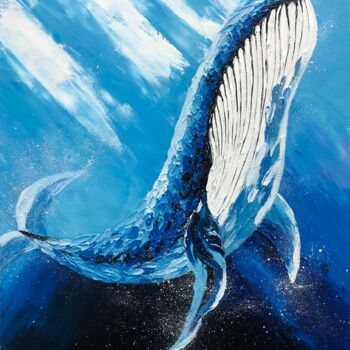 Painting titled "whale" by Olena Nesterenko, Original Artwork, Oil