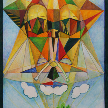 Pittura intitolato ""Карантин"" da Olesya Dudnik, Opera d'arte originale, Pennarello