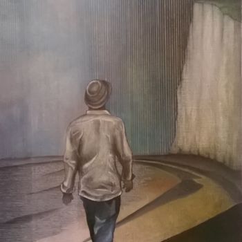Pittura intitolato "La falaise de Mers-…" da Thierry Robin, Opera d'arte originale, Gouache Montato su Telaio per barella in…