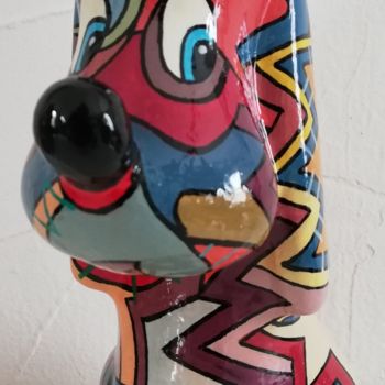 Sculpture intitulée "Chien à la houpe" par Philippe Sidot Et Charlotte Carsin, Œuvre d'art originale, Résine