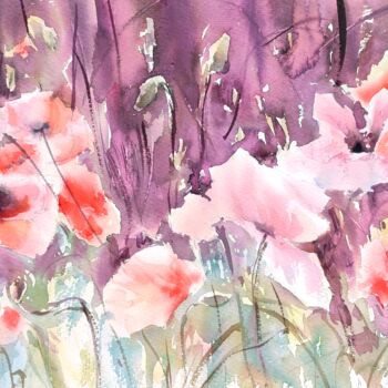 제목이 "Poppy Field"인 미술작품 Ibolya Taligas로, 원작, 수채화