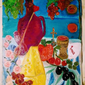 Peinture intitulée "Mediterranean dinner" par Inga Kurganskaia, Œuvre d'art originale, Huile