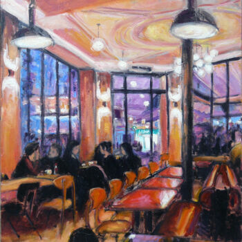 绘画 标题为“Au café derrière Ba…” 由Muriel Henry, 原创艺术品, 油 安装在木质担架架上