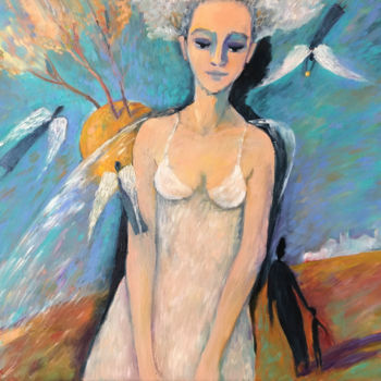 Schilderij getiteld "Psyche at Work" door Irina Makarova, Origineel Kunstwerk, Olie Gemonteerd op Frame voor houten brancard