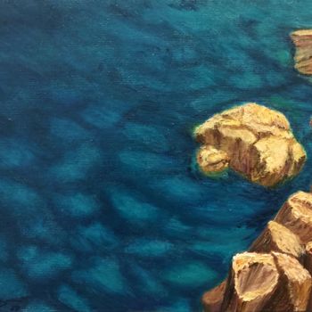 Painting titled "The blue of the Sea…" by Alexandre George, Original Artwork, Oil Mounted on Cardboard