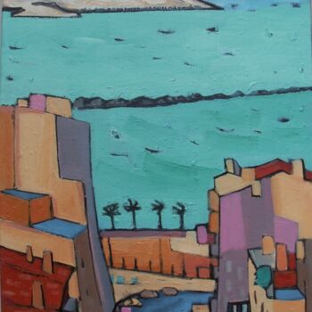 Painting titled "Catalans sous le ve…" by Sylvie Serre, Original Artwork, Oil Mounted on Wood Stretcher frame