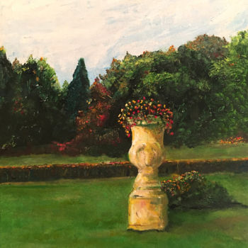 Painting titled "Garden Urn" by Larry Aarons, Original Artwork, Oil