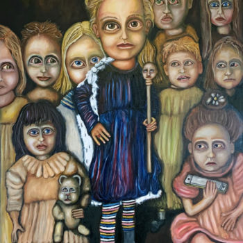 Painting titled "Doll Queen by Steve…" by Steve Shanks, Original Artwork, Oil Mounted on Wood Stretcher frame