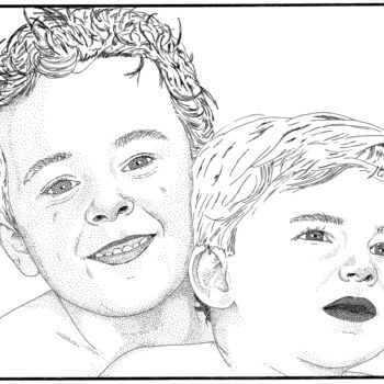 Tekening getiteld "Fratrie 2" door Pascal Tavarner, Origineel Kunstwerk, Inkt