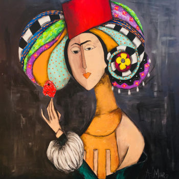 Painting titled "Queen of the time" by Manar Abou Elaoula (A’M), Original Artwork, Acrylic Mounted on Wood Stretcher frame