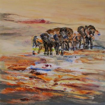 Pittura intitolato "La mare aux éléphan…" da Navema, Opera d'arte originale, Acrilico Montato su Telaio per barella in legno