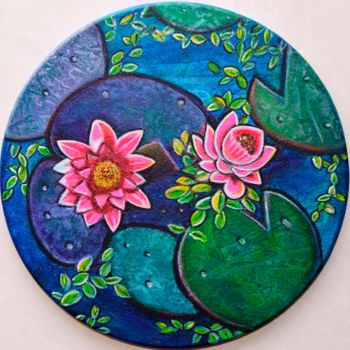 Painting titled "Waterlily pond flor…" by Artbymanjiri, Original Artwork, Acrylic