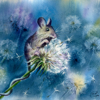 「Mouse」というタイトルの絵画 Olga Soldatovaによって, オリジナルのアートワーク, 水彩画 段ボールにマウント
