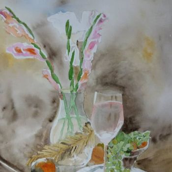 Painting titled "bouquet de glaïeuls…" by Pascale Coutoux, Original Artwork, Watercolor