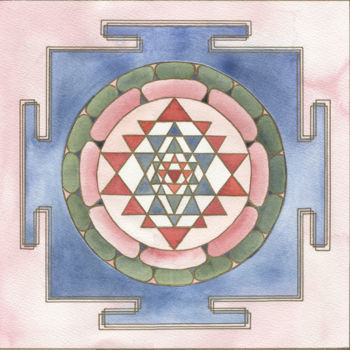 Pintura titulada "Shri Yantra Hanahata" por Esserenza, Obra de arte original, Acuarela