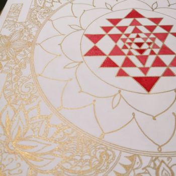 Pintura titulada "Shri Yantra Gold Li…" por Esserenza, Obra de arte original, Acuarela