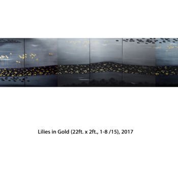 Painting titled "Lilies in Gold, (lo…" by Faye Zxz, Original Artwork, Oil