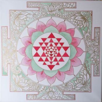 Malerei mit dem Titel "Shri Yantra Hanahat…" von Esserenza, Original-Kunstwerk, Aquarell