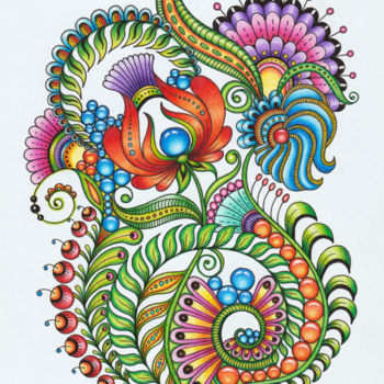 Desenho intitulada "Orange flower_Zenta…" por Viktoriya Crichton, Obras de arte originais, Conté
