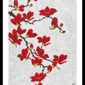 Painting titled "Les magnolias" by Delphine Frechet, Original Artwork, Acrylic