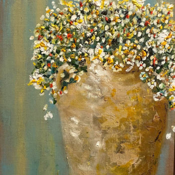 Pintura titulada "French Urn with Flo…" por Larry Aarons, Obra de arte original, Oleo Montado en Otro panel rígido