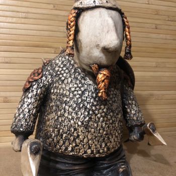 Скульптура под названием "Viking  red jarl" - Aleksandr Shved, Подлинное произведение искусства, Папье-маше