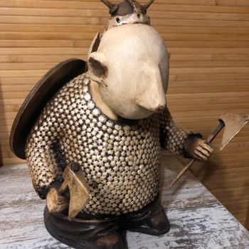Скульптура под названием "Warrior "Three Axes"" - Aleksandr Shved, Подлинное произведение искусства, Папье-маше