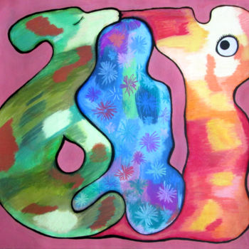 Peinture intitulée "Family" par Bachi Jincharadze, Œuvre d'art originale, Pastel