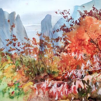 Peinture intitulée "THE METEORA in Cent…" par Ibolya Taligas, Œuvre d'art originale, Aquarelle