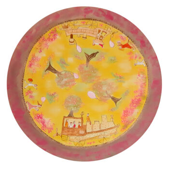 Painting titled "Railway (round pain…" by Poly, Original Artwork, Acrylic Mounted on Other rigid panel