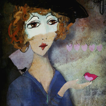 Arts numériques intitulée "La dame aux oiseaux…" par Chantal Proulx, Œuvre d'art originale, Peinture numérique