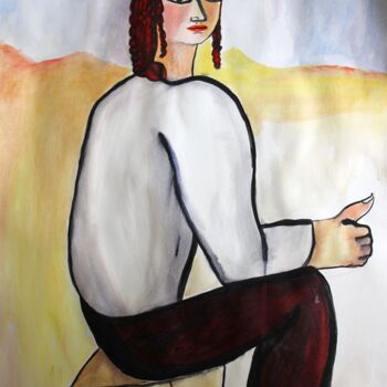 Drawing titled "young israeli" by Janna Shulrufer, Original Artwork, Watercolor