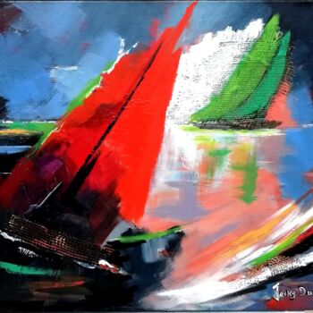 Peinture intitulée "La voile rouge" par Jacky Dumergue, Œuvre d'art originale, Huile Monté sur Châssis en bois