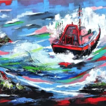 Peinture intitulée "Chalutier en pêche…" par Jacky Dumergue, Œuvre d'art originale, Huile