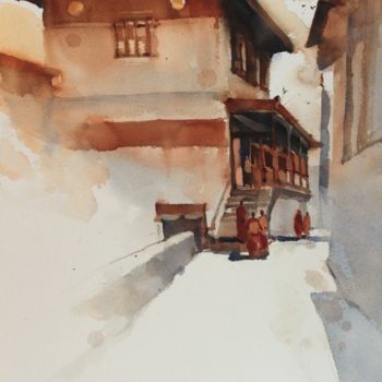 Schilderij getiteld "Light shines on spi…" door Prashant Prabhu, Origineel Kunstwerk, Aquarel