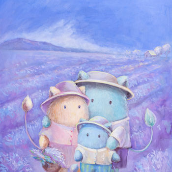 Schilderij getiteld "Family among the la…" door Olya Yatsenko, Origineel Kunstwerk, Olie