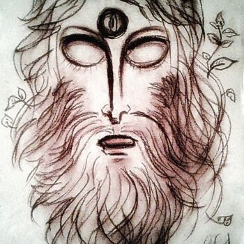 Zeichnungen mit dem Titel "Horned God" von Karolina Ingo (Karolina Navi -Ingo), Original-Kunstwerk, Pastell