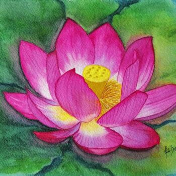 Peinture intitulée "Só (Flor de lotus)" par Inês Dourado, Œuvre d'art originale, Aquarelle