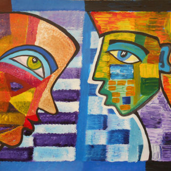Peinture intitulée "Deux profils sur fo…" par Aurélie Sarrazin, Œuvre d'art originale, Acrylique