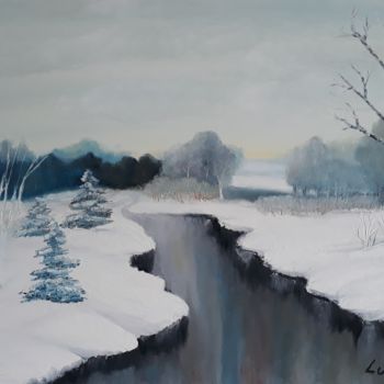 Malarstwo zatytułowany „Icy River” autorstwa Luna Smith, Oryginalna praca, Olej Zamontowany na Drewniana rama noszy