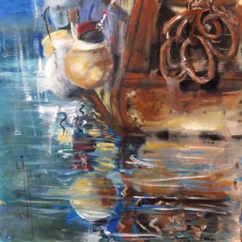 绘画 标题为“Bateau à quai” 由Yveline Javer, 原创艺术品, 油