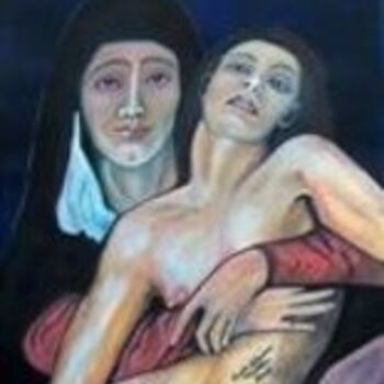 Painting titled "Mother with her Chi…" by Chicana Artist.... Ruth Olivar Millan, Original Artwork, Oil