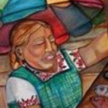 Painting titled "Fish Vendor" by Chicana Artist.... Ruth Olivar Millan, Original Artwork