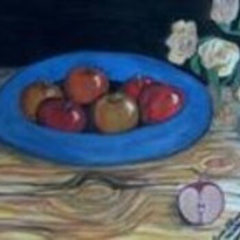Painting titled "Blue Plate Special…" by Chicana Artist.... Ruth Olivar Millan, Original Artwork